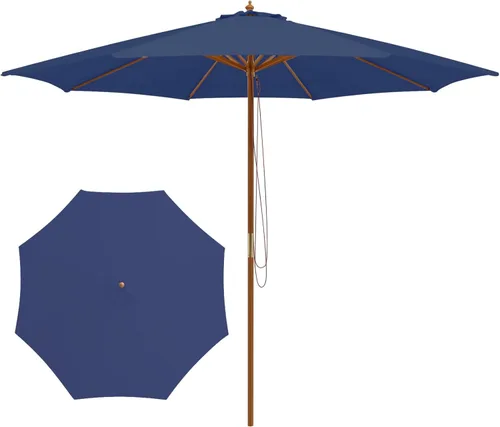 Miniatura 10 de Tangkula Sombrilla de patio de 10 pies, sombrilla de mercado de mesa al aire libre con 8 varillas de madera, 3 alturas ajustables, sistema de polea