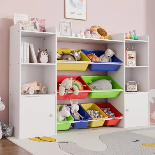 Miniatura 7 de Xilingol Organizador de almacenamiento de juguetes para niños con 8 contenedores de juguetes removibles, organizadores de juguetes de 4 niveles