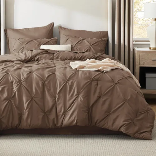 Miniatura 8 de Bedsure - Juego de ropa de cama tamaño california king de 7 piezas, con pliegues, color marrón, cama en una bolsa con edredón, sábanas, fundas de 21
