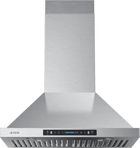 IKTCH Campana extractora de montaje en pared de 30 pulgadas, campana de ventilación de cocina de bajo ruido de 390 CFM, convertible con
