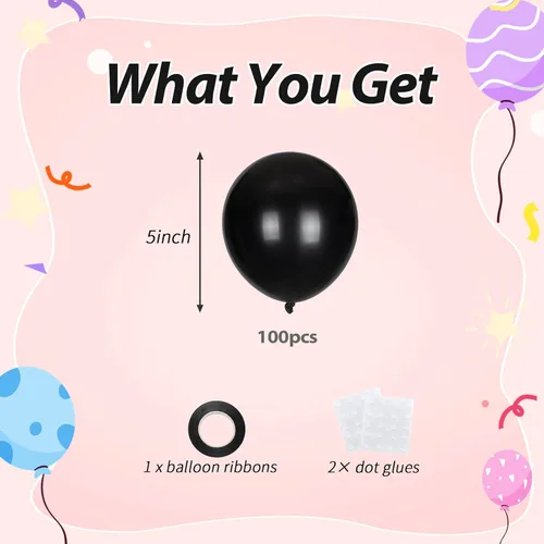 Miniatura 2 de 100 globos negros pequeños de 5 pulgadas, kit de mini globos negros de 5 pulgadas para Halloween, aniversario, cumpleaños, Año Nuevo, decoraciones