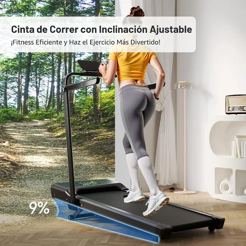 Miniatura 4 de DeerRun Caminadora con inclinación y barra de asa, 4 en 1 plegable debajo del escritorio para el hogar pequeño u oficina, capacidad de 300 libras