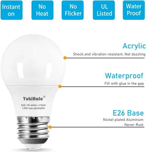 Miniatura 5 de YukiHalu, Bombilla A15 para electrodomésticos, equivalente a 60 W para campana extractora/bombilla de refrigerador/luz de ventilador de techo, 600