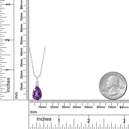 Miniatura 2 de Gem Stone King Collar con colgante de plata de ley 925 con amatista púrpura y diamantes blancos cultivados en laboratorio para mujer