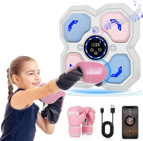 Miniatura 9 de Máquina de Boxeo Musical para Niños y Adolescentes Adultos, Equipo de Entrenamiento con Guantes, Máquina de Entrenamiento Musical de Boxeo Montada