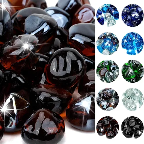 Miniatura 13 de onlyfire Diamantes de vidrio de fuego de 10 libras para hoguera de propano, piedras de vidrio mezclado de 1 pulgada para chimenea de gas y mesa