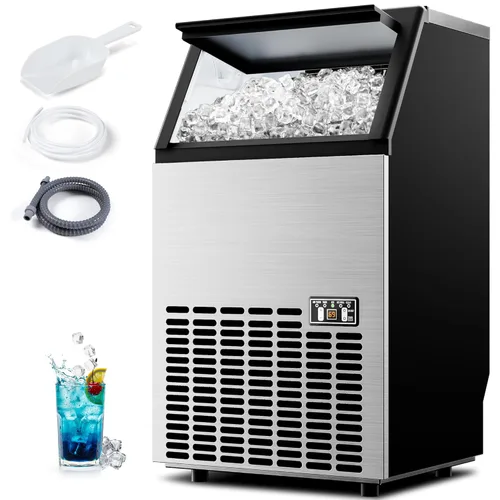 Máquina de hielo comercial, 100 libras/día, 45 cubos en 11 minutos, máquina de hielo debajo del mostrador con almacenamiento de 33 libras, plateado