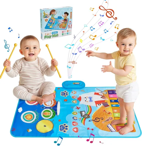 Tapete de juego musical para bebé, educativa temprana 3 en 1, piano tambor de animal Touch de 31.5 x 19.6 pulgadas, manta de juego Montessori