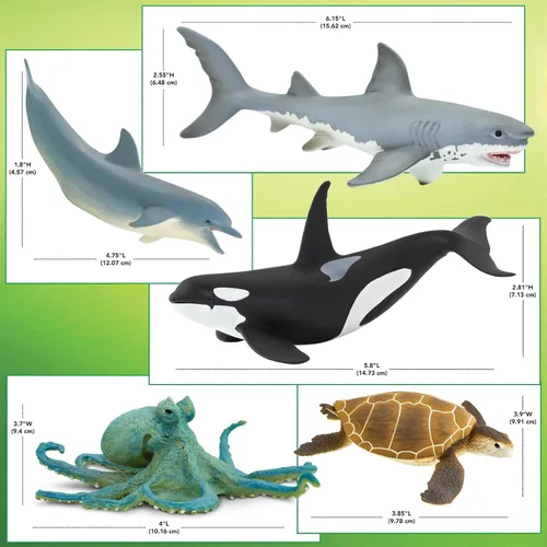 Miniatura 3 de Safari Ltd. Juego de juguetes de animales marinos - Figuras de gran blanco, delfín, tortuga, pulpo y orca - Set de juego para niños, niñas y niños