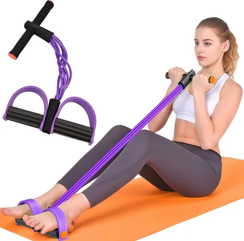 Miniatura 10 de Bandas de resistencia con asas, bandas elásticas de resistencia de pedal de 6 tubos para entrenamiento, bandas de ejercicio de goma natural