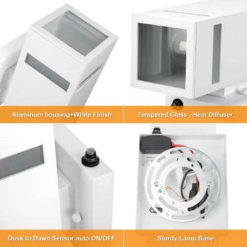 Miniatura 8 de Luces de pared para exteriores con sensor de anochecer a amanecer, paquete de 2, de aluminio, moderno, impermeable, cilíndrico, cuadrado, farol