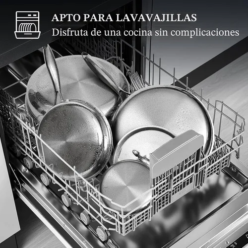 Miniatura 9 de EWFEN Juego de utensilios de cocina de acero inoxidable, juego de ollas y sartenes de 17 piezas de 3 capas de acero inoxidable, seguro para horno