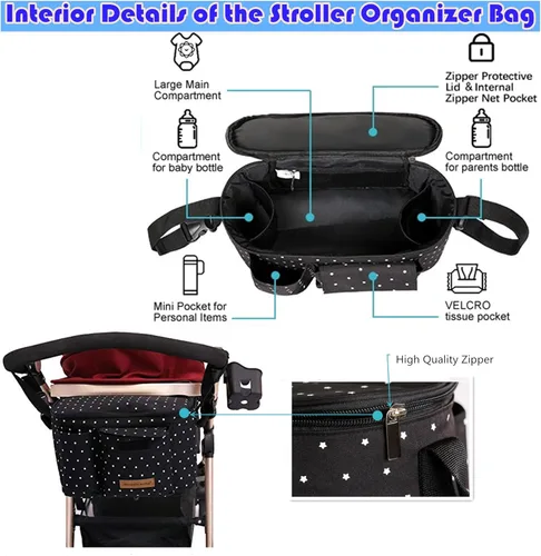 Miniatura 2 de Miracle Baby Bolsa organizadora de cochecito para mamá, bolsa universal de almacenamiento de cochecito, compatible con la mayoría de cochecitos