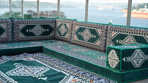 Miniatura 4 de arabicsofa Verde Juego de Asientos de Suelo Orientales Hechos a Mano – Sofá de Suelo Tradicional con Respaldo