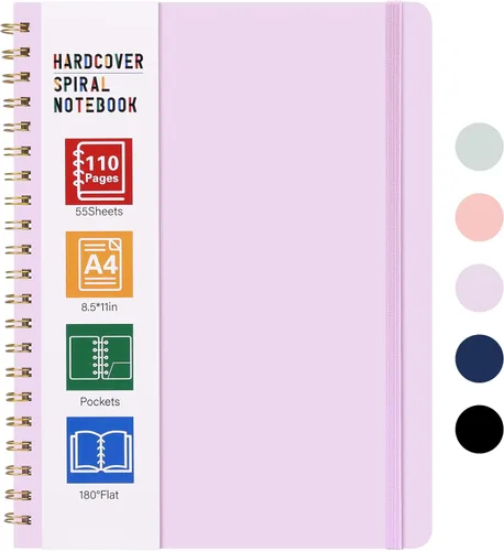 Miniatura 10 de LABUK Cuaderno de espiral de 8.5 x 11 pulgadas, cuadernos A4 de tapa dura para mujer, 55 hojas y 110 páginas, diario grande para el trabajo