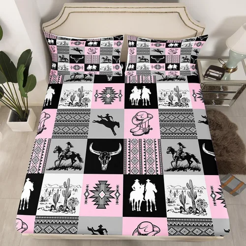 Miniatura 43 de Homewish Western Fitted Sheets Twin Size (No Flat),Retro Country Tribal Bedding Set 2Pcs,Kids Girls Boys Room Decor,Southwest Aztec Stripes Bed