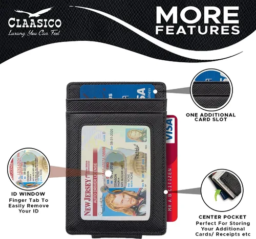 Miniatura 3 de Cartera de cuero con clip de dinero para hombre bolsillo frontal delgado bloqueo RFID con imán súper fuerte