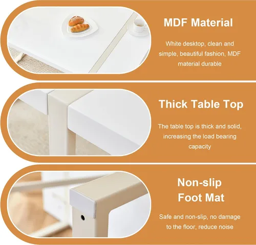 Miniatura 6 de Mesa de comedor rectangular industrial estilo crema para 4 6 personas con parte superior de 1.5 pulgadas de grosor y patas de metal blanco e