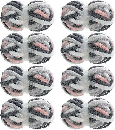 Miniatura 23 de MABOZOO Hilo Grueso Tie Dye para Tejer a Ganchillo Paquete de 8, Hilo de Chenilla Jumbo Esponjoso, Hilo de Felpa Suave Voluminoso, Hilo Gigante