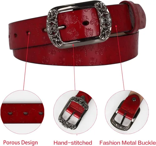 Miniatura 274 de Cinturón de cuero clásico con hebilla de metal para mujer con vestido de jeans