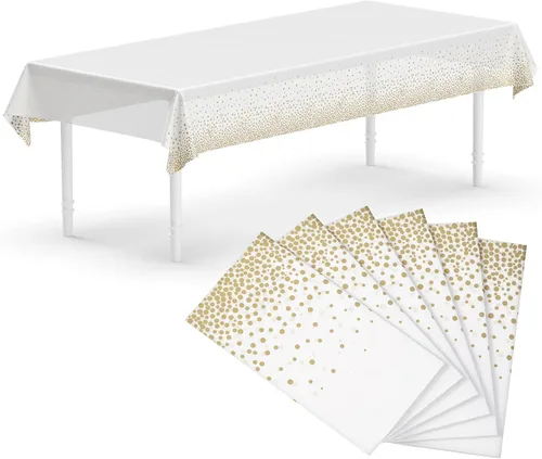 Neatiffy Mantel rectangular de plástico de 54 x 108 pulgadas, para picnic, campamento, fiesta de cumpleaños, banquete, manteles desechables y Blanco