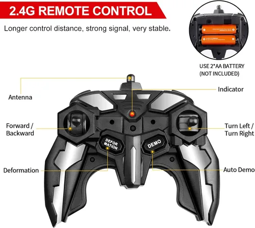 Miniatura 5 de Blackma Carro a Control Remoto – Transformar, Deformación con Un Botón y Deriva Giratoria de 360°, Carro RC Robot Transformable con Luz LED, Regalos