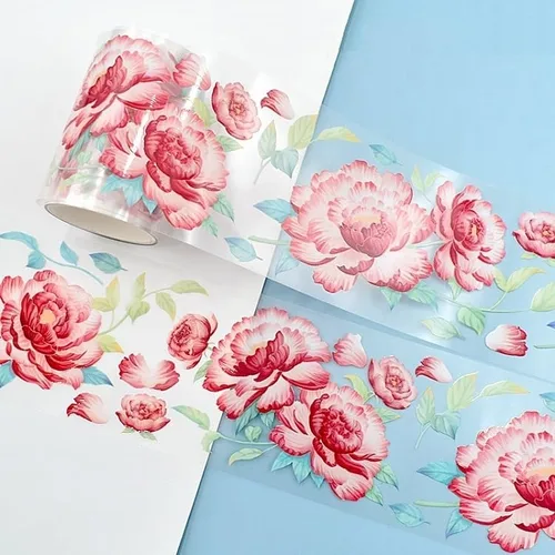 Miniatura 13 de Cinta washi de rosa para collage original de flores, creatividad, hecha a mano, para libro de diario, material PET con efecto láser (90395)