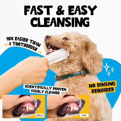 Miniatura 2 de Toallitas de limpieza de dientes de perro, 60 paquetes, toallitas dentales para reducir la placa y el sarro para perros y gatos, toallitas dentales
