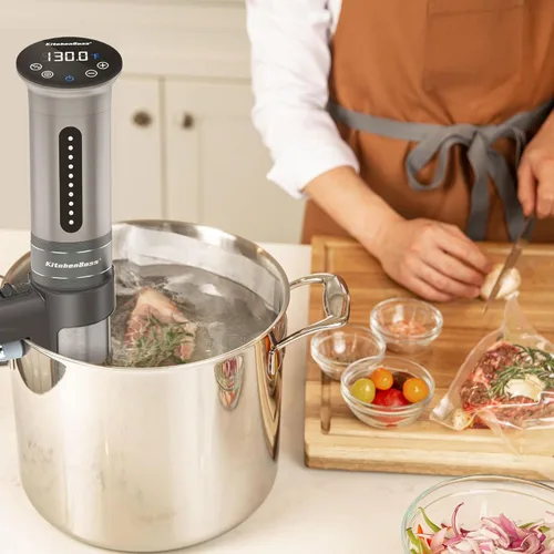 Miniatura 8 de KitchenBoss Sous Vide - Máquina de cocción al vacío, 1100 W IPX7, a prueba de agua, cocción de agua, al vacío, inversión térmica, pantalla digital