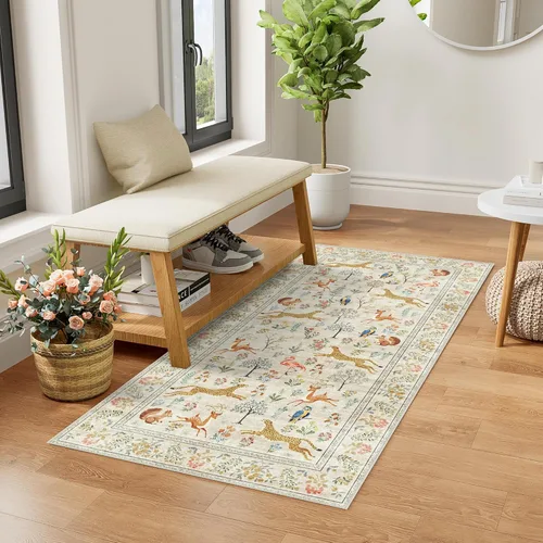 Miniatura 245 de DUKINO Alfombra de área de 6 x 9 pies, alfombra floral para sala de estar, ligera, antideslizante, lavable, alfombra de interior de pelo bajo