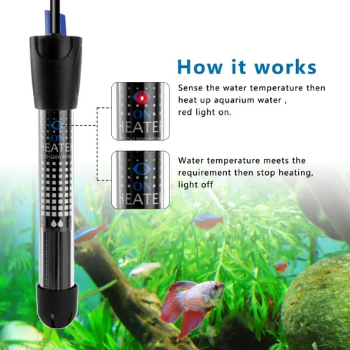 Miniatura 3 de DOMICA Calentador de acuario ajustable de 50 W, calentador de agua sumergible para pecera pequeña (8-16 galones) con termómetro adhesivo gratis