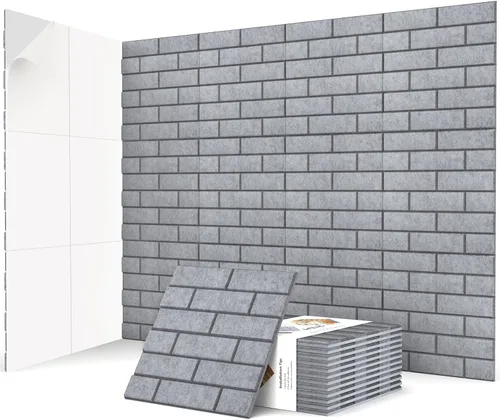 Miniatura 16 de Paquete de 12 paneles acústicos, paneles autoadhesivos con patrón de ladrillo 3D a prueba de sonido para paredes, paneles decorativos de pared