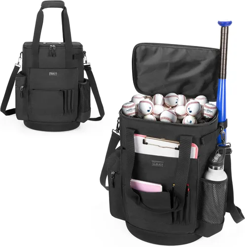 Goburos Cubo de pelota de béisbol con gran capacidad, bolsa de entrenador de sóftbol con parte inferior antideslizante de EVA, espacio para bate,
