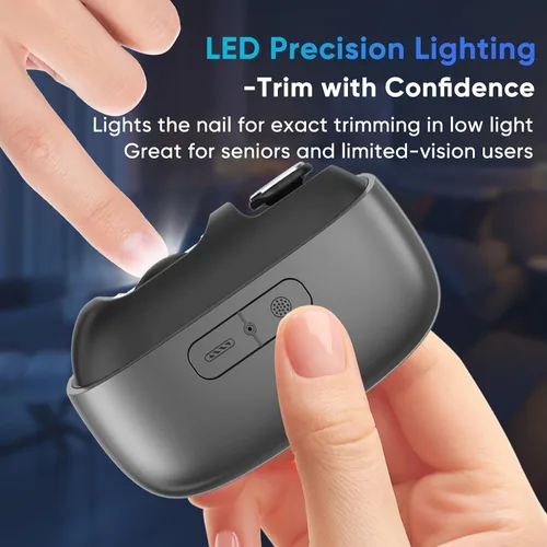 Miniatura 5 de Cortaúñas eléctrico con luz LED y almacenamiento de uñas, recortadora inteligente recargable de uñas y uñas de los pies para personas mayores