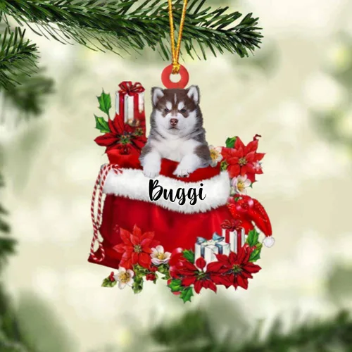 Miniatura 84 de Perro Akita Inu personalizado en bolsa de regalo, adorno de Navidad, nombre personalizado, regalo para amantes de los perros, familia, Navidad