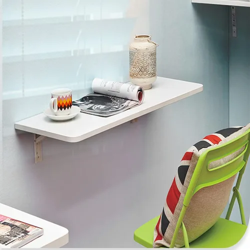 Miniatura 2 de Banco de trabajo plegable para montaje en pared, escritorio de mesa blanco para oficina en casa, pequeño escritorio flotante de madera plegable
