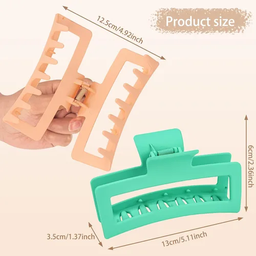 Miniatura 4 de 8 pinzas para el cabello cuadradas extra grandes de 5 pulgadas, pinzas rectangulares mate para mujeres y niñas, pinzas de sujeción fuerte XL jumbo