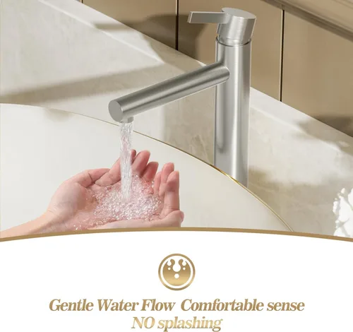 Miniatura 3 de Phiestina FH01-BN-V - Grifo de lavabo de baño de níquel cepillado de un solo agujero, grifo de baño moderno de una sola manija, con drenaje