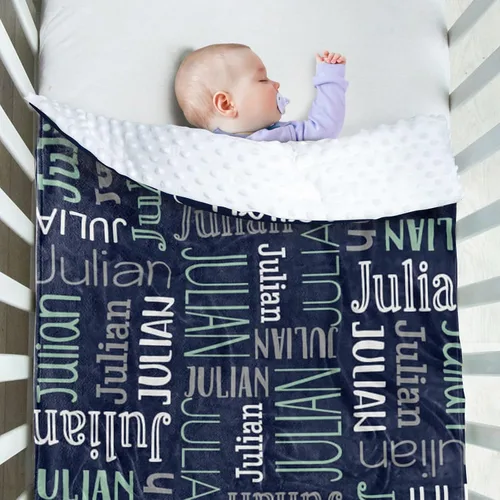 Miniatura 3 de Manta de bebé personalizada, diseño de nombres personalizados, manta de felpa suave con respaldo de puntos de doble capa para niños y niñas, Color01