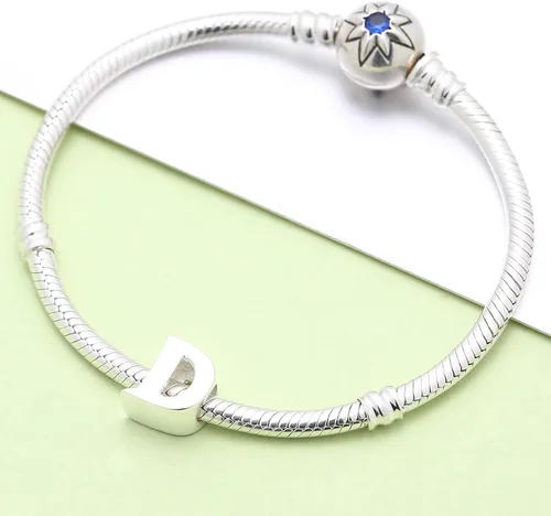 Miniatura 4 de Abalorio de plata de ley 925 con letra inicial de la A a la Z, se adapta a pulseras Pandora, collar, Plata esterlina
