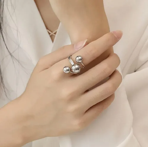 Miniatura 4 de Awmnjtmgpw Anillo de plata de ley 925 de oro de 18 quilates con cuentas redondas con índice planeta anillo de bola geométrica irregular con apertura