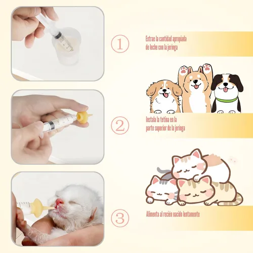 Miniatura 4 de Mini Botella de Alimentación para Mascotas y Jeringas con Tetinas para Gatos Pequeños, Perros, Gatitos, Cachorros, Conejos, Animales Pequeños