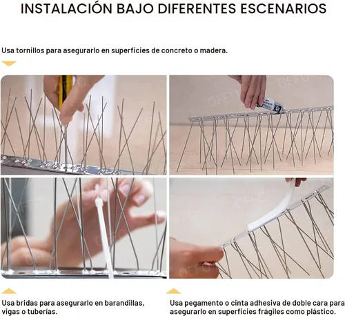 Miniatura 6 de OFFO - Púas para pájaros con base de acero inoxidable, Púas resistentes para aves en forma de flecha, kit de púas para palomas para mantener