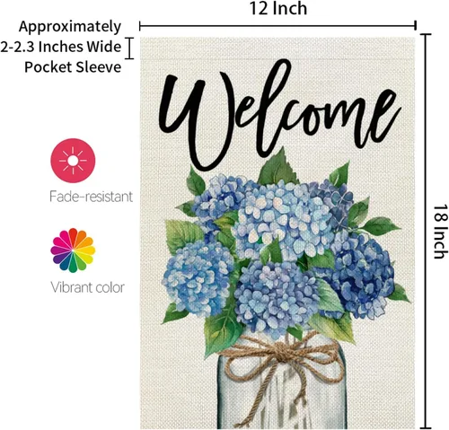 Miniatura 7 de CROWNED BEAUTY Bandera de jardín de primavera, tarro de hortensias de 12 x 18 pulgadas, doble cara, pequeño, floral, decoración de vacaciones