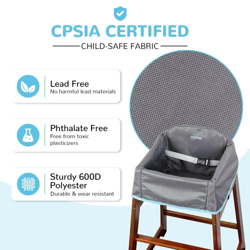 Miniatura 4 de Funda para silla alta de bebé de doble cinturón, sin plomo ni ftalatos, material resistente y robusto, funda impermeable lavable para sillas altas