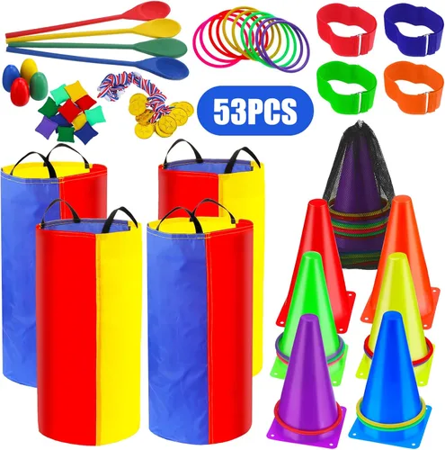 Miniatura 2 de Juego de 53 piezas para césped al aire libre, carnaval, sacos de patatas, bolsas de carreras de huevos y cucharas, anillo de carrera, bolsa