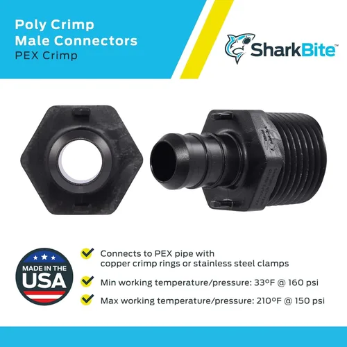 Miniatura 4 de SharkBite Adaptador de crimpado de polietileno MNPT de 1/2 x 1/2 pulgada, paquete de 5, tubo PEX, PE-RT, UP120A5