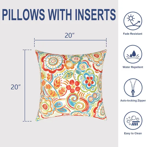 Miniatura 226 de Juego de 2 almohadas para exteriores de 16 x 16 pulgadas, repelentes al agua con interiores, para muebles de patio, hogar, jardín, geometría bohemia