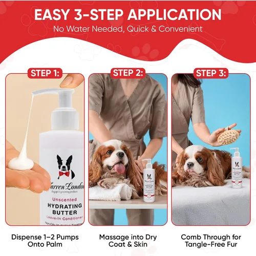 Miniatura 5 de Warren London Acondicionador hidratante de mantequilla sin enjuague para perros Loción para piel y pelaje Acondicionador de aloe para cachorros