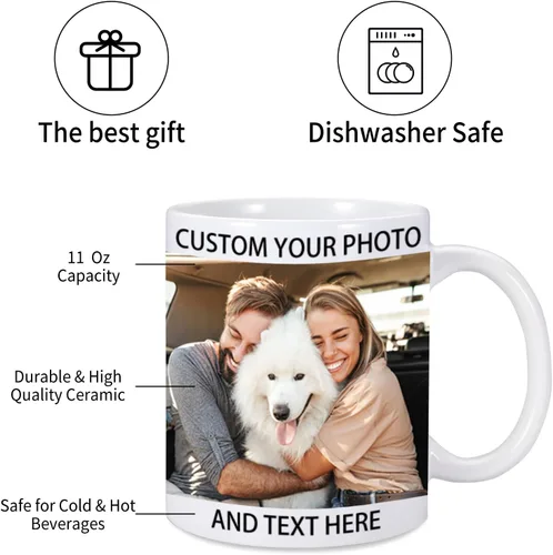 Miniatura 5 de Taza personalizada, tazas de café personalizadas con imagen y texto, taza de cerámica de 11 onzas, regalos personalizados para mamá papá, regalo